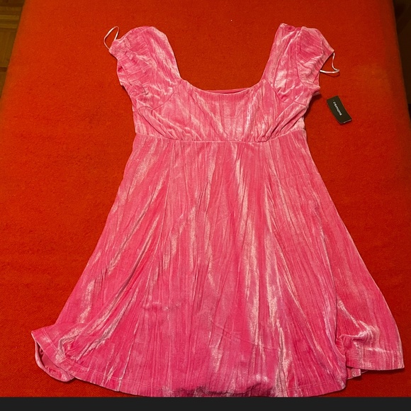 Pink velvet square neck short sleeve empire waist mini dress NWT - Picture 2 of 8